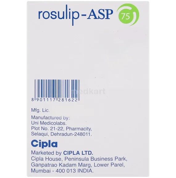 rosulip asp 10/75mg capsule 15's
